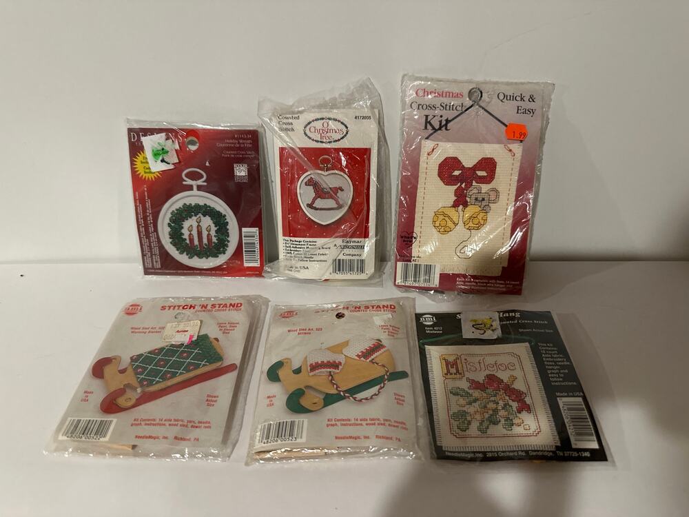 Lot of 6 Cross Stitch embroidery ornament kits - all in package
